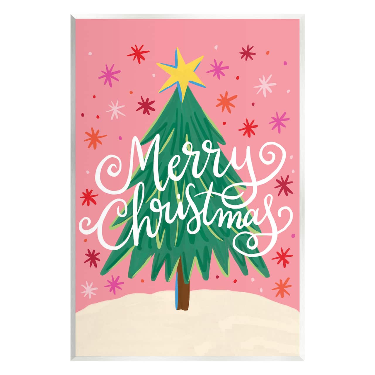 Stupell Industries Merry Christmas Pink Starry Pattern Wall Plaque Art